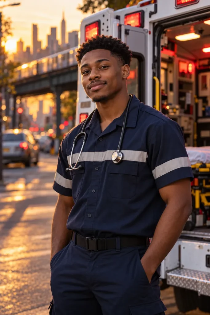 EMT beside an ambulance